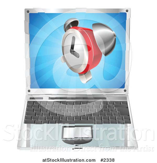 Vector Illustration of a 3d Alarm Clock Emerging from a Laptop Computer