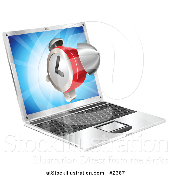 Vector Illustration of a 3d Alarm Clock Floating over a Laptop Computer