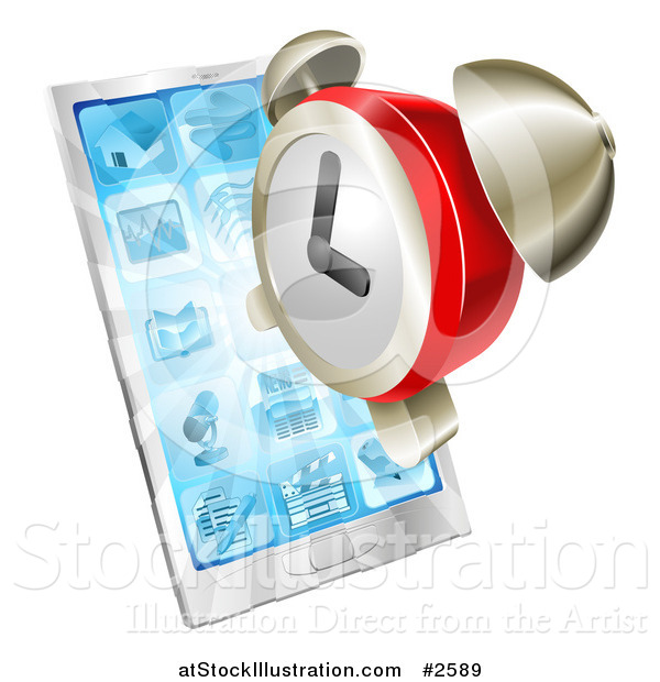 Vector Illustration of a 3d Alarm Clock over a Smart Phone