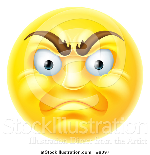 Vector Illustration of a 3d Angry Yellow Male Smiley Emoji Emoticon Face