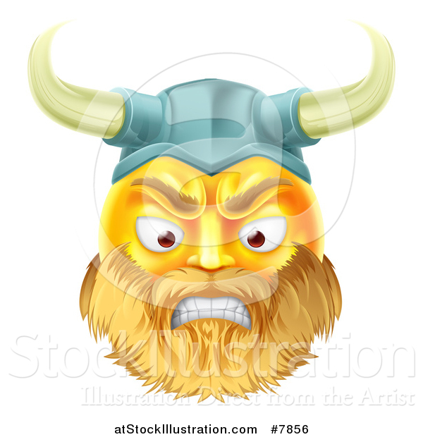 Vector Illustration of a 3d Angry Yellow Male Smiley Emoji Emoticon Viking Warrior Face