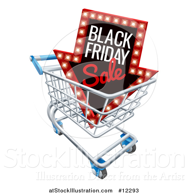 Vector Illustration of a 3d Arrow Marquee Sign with Black Friday Sale Text in a Shopping Cart