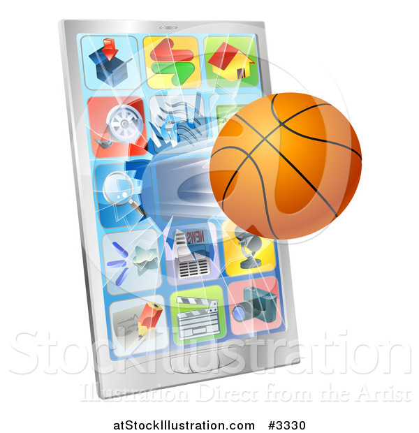 Vector Illustration of a 3d Basketball Flying Through and Breaking a Cell Phone Screen