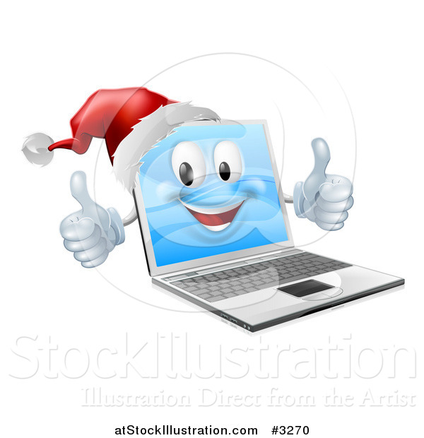 Vector Illustration of a 3d Black Friday Christmas Laptop Mascot Wearing a Santa and Holding Two Thumbs up