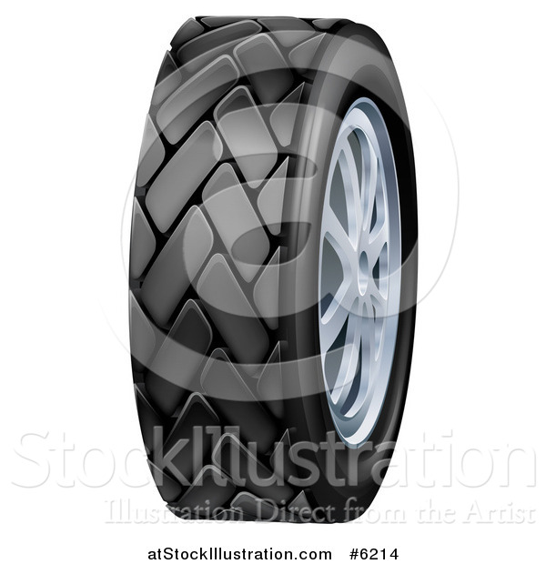 Vector Illustration of a 3d Black Rubber Car Tire and Chrome Rims