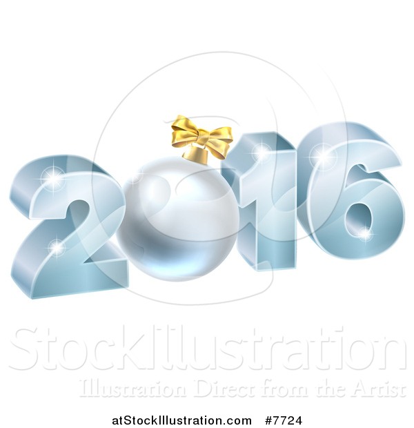 Vector Illustration of a 3d Blue 2016 for the New Year, with a Bauble