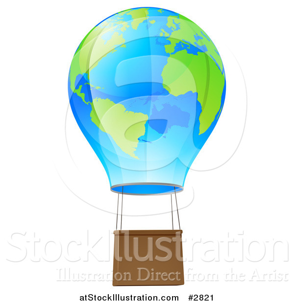 Vector Illustration of a 3d Blue and Green Globe Hot Air Balloon