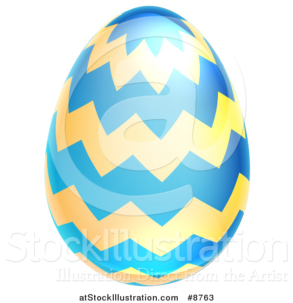 Vector Illustration of a 3d Blue and Yellow Easter Egg with Zig Zags
