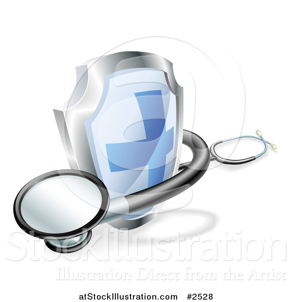 Vector Illustration of a 3d Blue Cross Shield and Medical Stethoscope