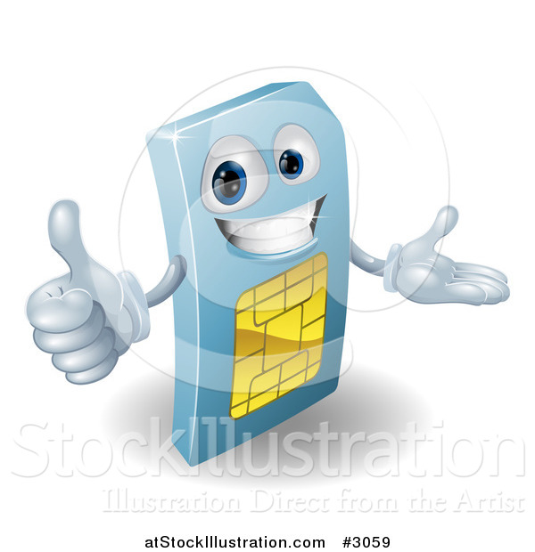 Vector Illustration of a 3d Blue SIM Card Mascot Holding a Thumb up