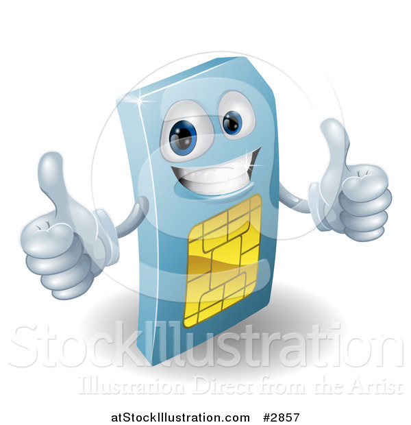 Vector Illustration of a 3d Blue SIM Card Mascot Holding Two Thumbs up
