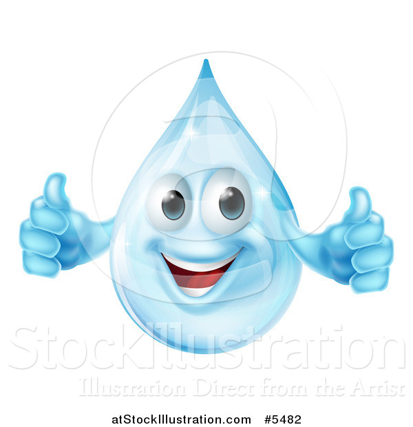 Vector Illustration of a 3d Blue Water Drop Character Holding Two Thumbs up