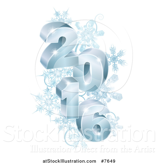 Vector Illustration of a 3d Blue Year 2016 with Snowflakes