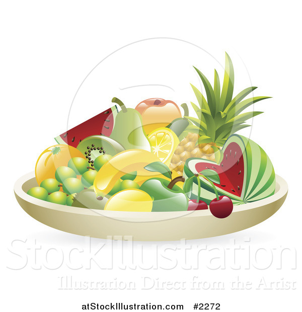 Vector Illustration of a 3d Bowl of Tropical Fruit