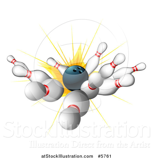 Vector Illustration of a 3d Bowling Ball Striking Pins