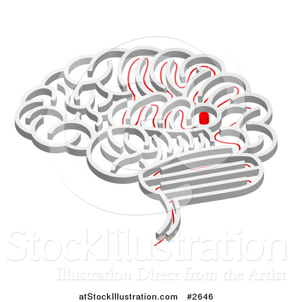 Vector Illustration of a 3d Brain Shaped Maze with a Red Path Leading to the Center