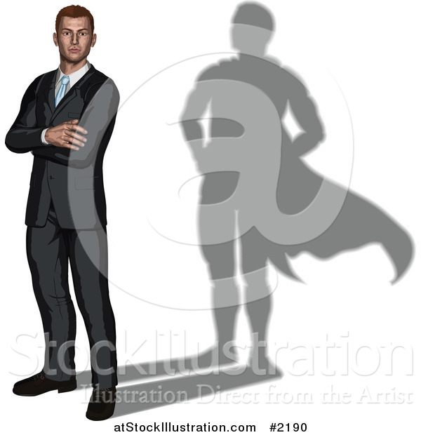 Vector Illustration of a 3d Businessman with a Super Hero Shadow