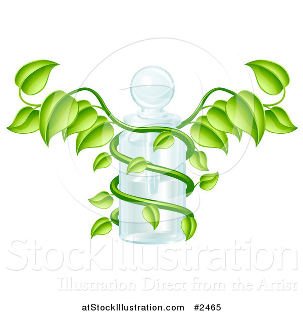 Vector Illustration of a 3d Caduceus Medical Bottle with a Green Vine