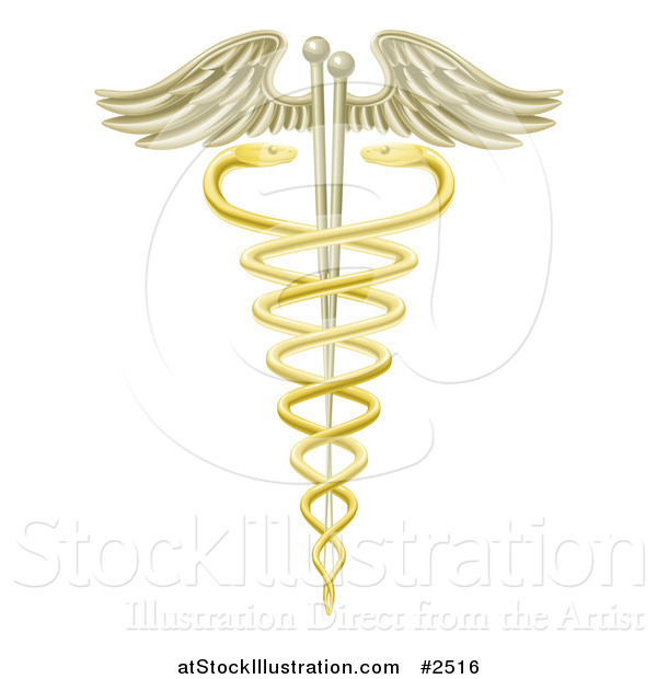 Vector Illustration of a 3d Caduceus with Snakes and Acupuncture Needles