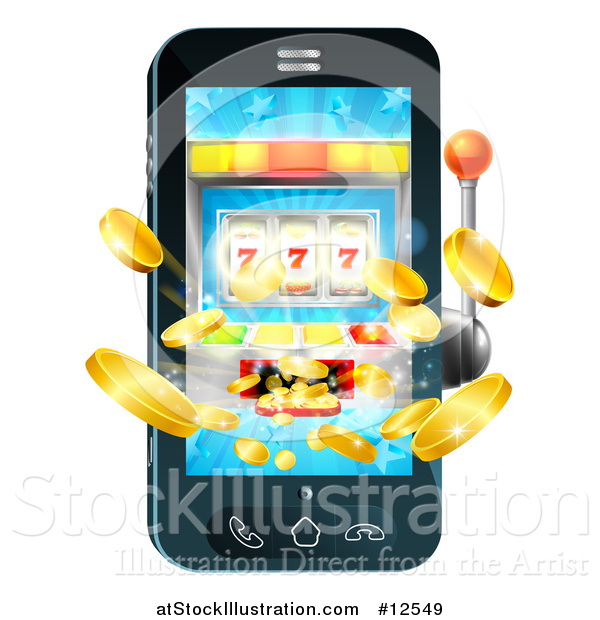 Vector Illustration of a 3d Casino Slot Machine Spitting out Coins from a Mobile Phone Screen