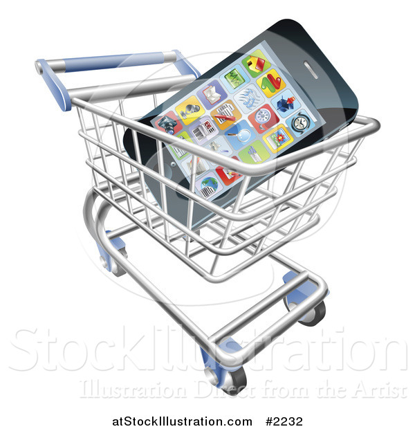 Vector Illustration of a 3d Cell Phone in a Shopping Cart