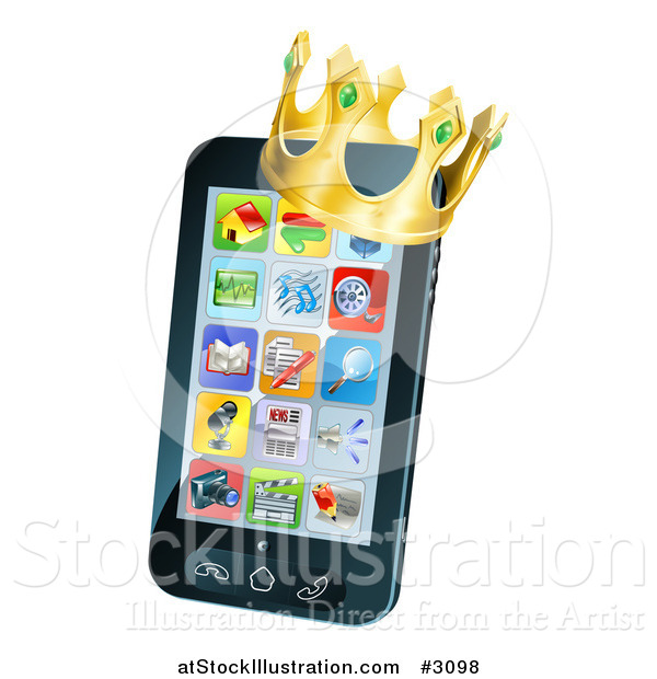 Vector Illustration of a 3d Cell Phone with a Crown