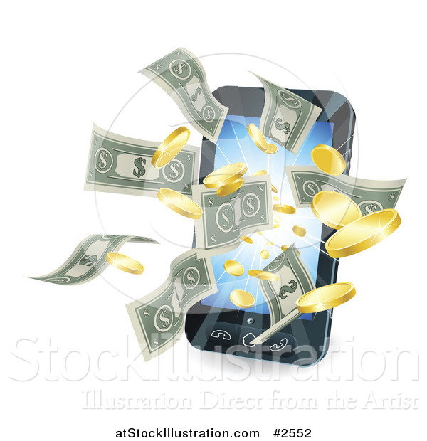 Vector Illustration of a 3d Cell Phone with Money Flying Outwards