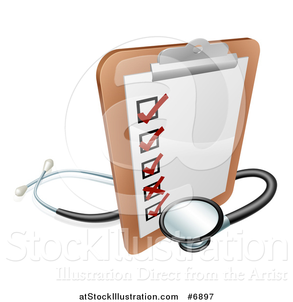 Vector Illustration of a 3d Checklist on a Clip Board with a Stethoscope
