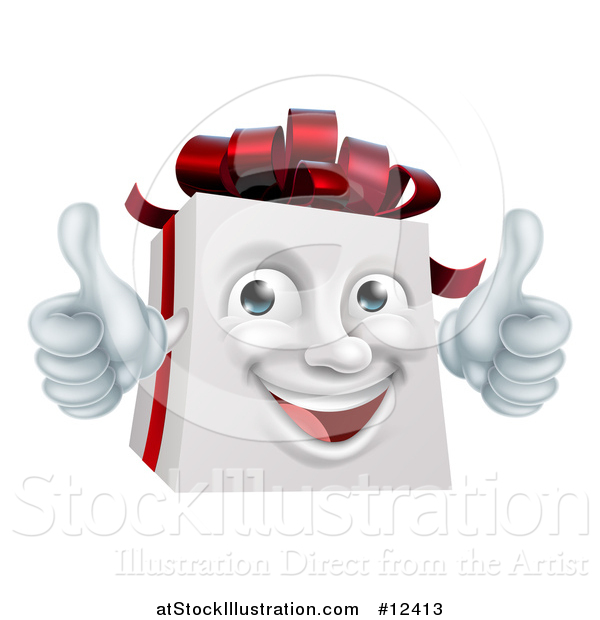 Vector Illustration of a 3d Christmas Gift Present Character Giving Two Thumbs up