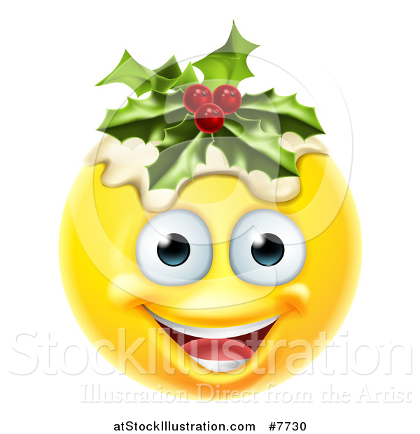 Vector Illustration of a 3d Christmas Pudding Yellow Smiley Emoji Emoticon Face