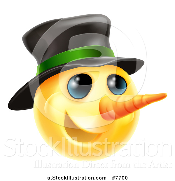 Vector Illustration of a 3d Christmas Snowman Yellow Smiley Emoji Emoticon Face Wearing a Hat