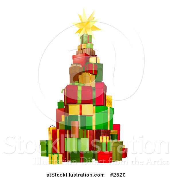 Vector Illustration of a 3d Christmas Tree Tower of Gifts