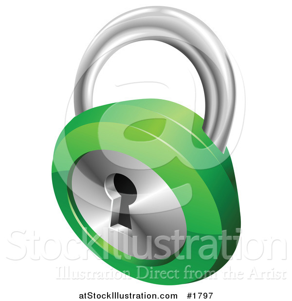 Vector Illustration of a 3d Chrome and Green Key Padlock