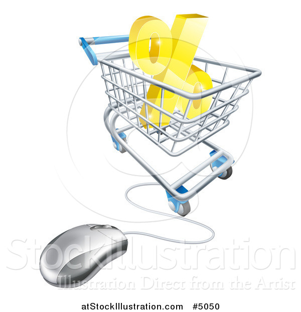 Vector Illustration of a 3d Computer Mouse and Cart with a Percent Symbol