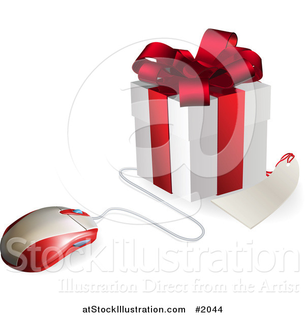 Vector Illustration of a 3d Computer Mouse Connected to a Gift Box and Tags