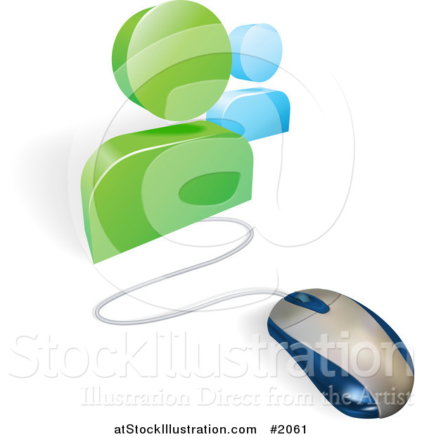 Vector Illustration of a 3d Computer Mouse Connected to Social Network Avatars