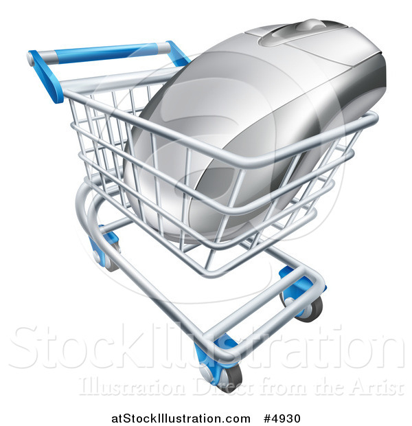 Vector Illustration of a 3d Computer Mouse in a Shopping Cart