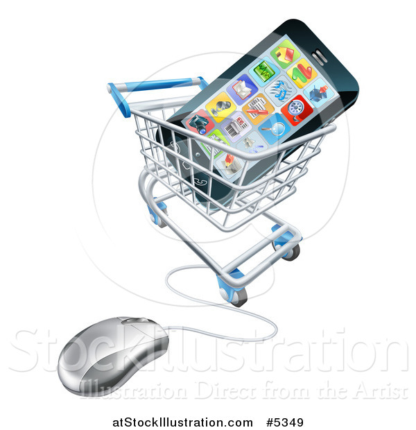 Vector Illustration of a 3d Computer Shopping Cart with a Cell Phone Inside