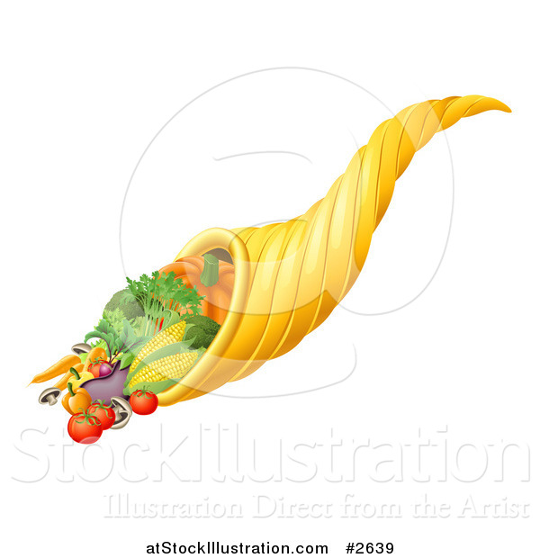 Vector Illustration of a 3d Cornucopia Horn with Harvest Produce