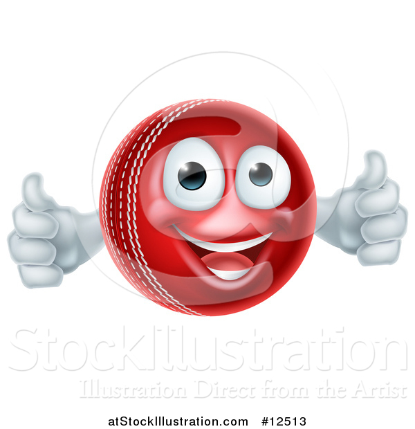 Vector Illustration of a 3d Cricket Ball Mascot Character Giving Two Thumbs up