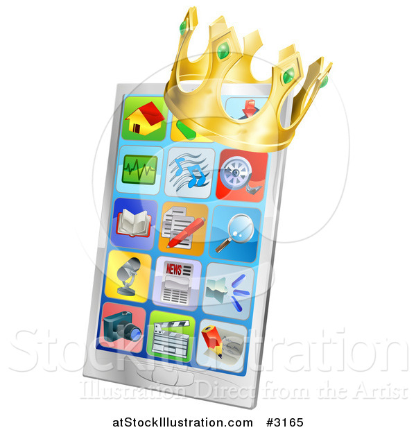 Vector Illustration of a 3d Crown on a Smart Phone with App Icons on the Screen