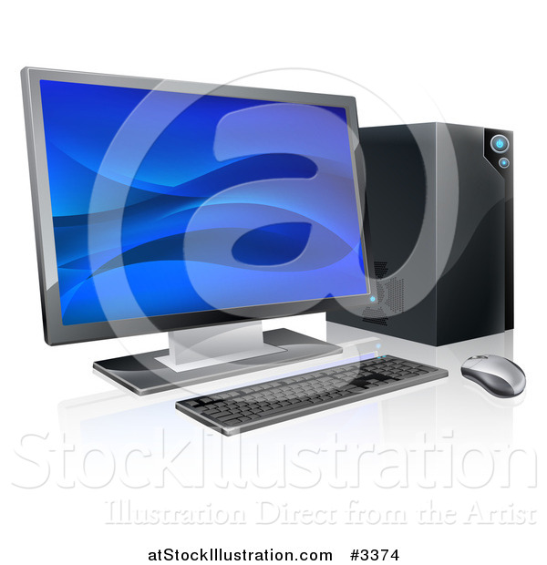 Vector Illustration of a 3d Desktop Personal Computer Work Station