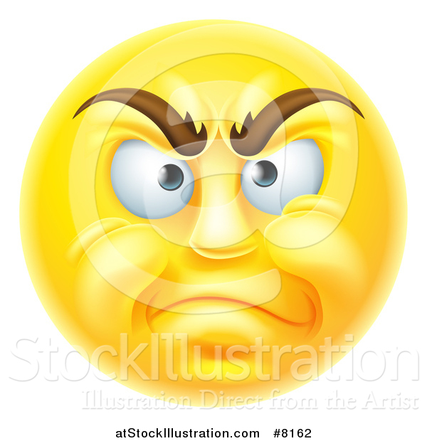 Vector Illustration of a 3d Disapproving Yellow Male Smiley Emoji Emoticon Face