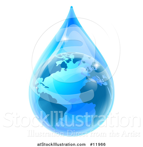 Vector Illustration of a 3d Earth in a Blue Water Droplet