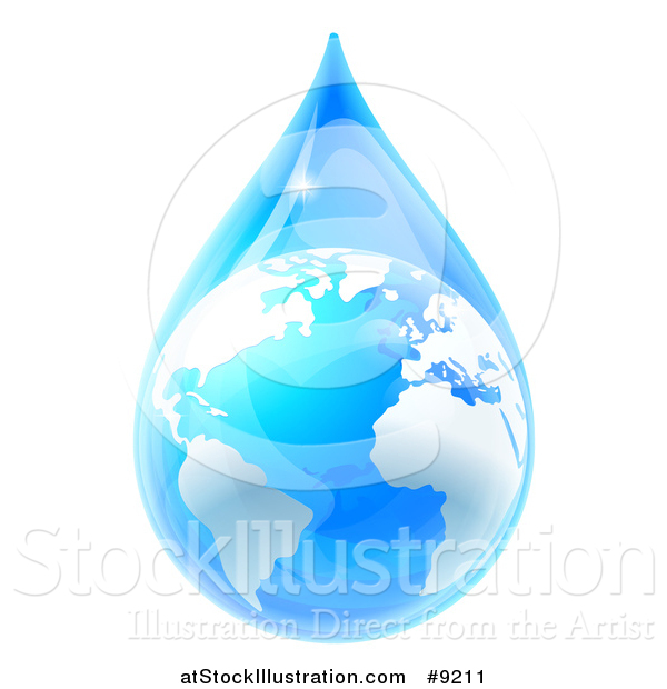 Vector Illustration of a 3d Earth in a Blue Water Droplet