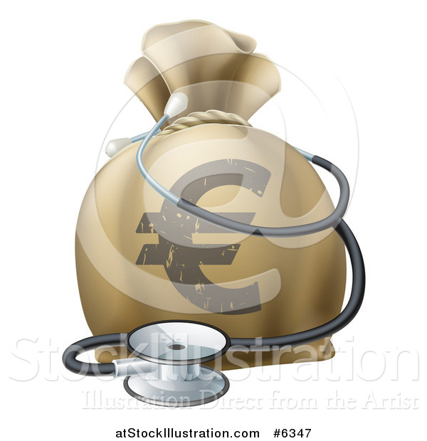 Vector Illustration of a 3d Euro Currency Symbol Money Bag and Stethoscope