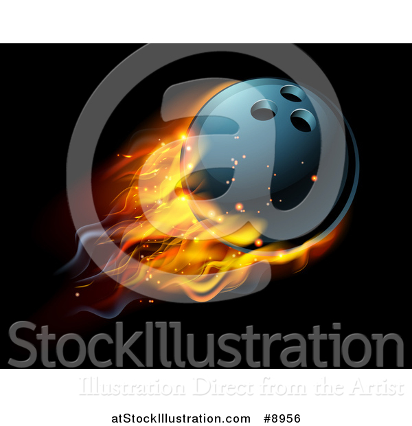 Vector Illustration of a 3d Fiery Bowling Ball Flying over Black
