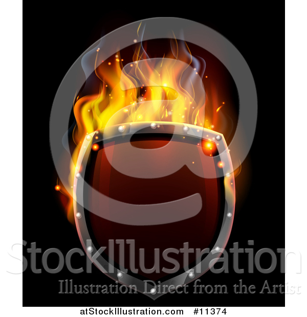 Vector Illustration of a 3d Fiery Hot Shield on Black