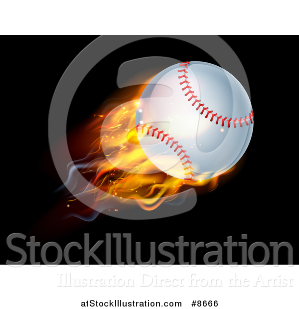 Vector Illustration of a 3d Flying and Blazing Baseball with a Trail of Flames, on Black