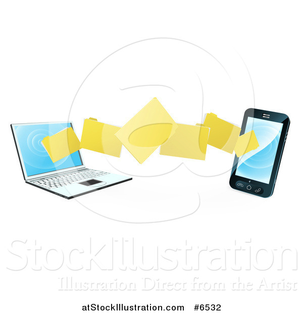 Vector Illustration of a 3d Folder File Transfer from a Laptop to a Smart Cell Phone